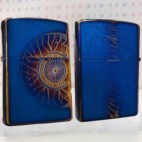 Hộp quẹt CHIEF chính hãng, chủ đề La Bàn Tình Yêu màu xanh Titan, vỏ bằng đồng bền bỉ sáng bóng theo thời gian