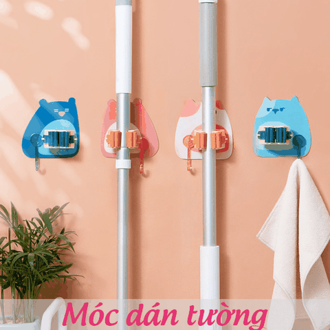 Móc dán tường kẹp giữ cây lau nhà chịu lực cute