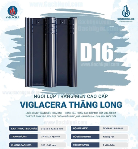 Ngói 2 sóng tráng men Diamond Viglacera D16