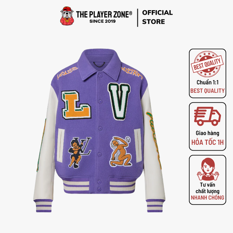 Áo Khoác Louis Vuitton LV Multi-Patches Mixed Leather Varsity (Violet)