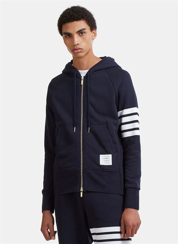 Áo khoác Hoodie Thom Browne Classic Loopback 4 Bar Full Zip - Navy