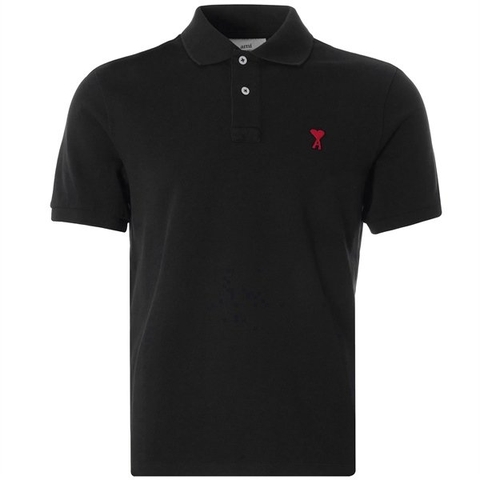 Áo Polo AMI PARIS Đen| Logo-Embroidered Cotton-Piqué Polo Shirt