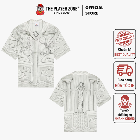 Áo Áo Sơ Mi Casablanca Casablanca Short Sleeve Cuban Collar Shirt in Sacred Stone - Xám Trắng