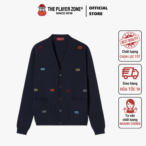 Áo Cardigan Gucci Men's Blue Fine Cashmere Cardigan With Intarsia