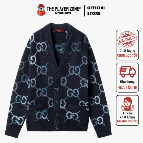 Áo Cardigan Gucci Wool GG intarsia in grey - Navy