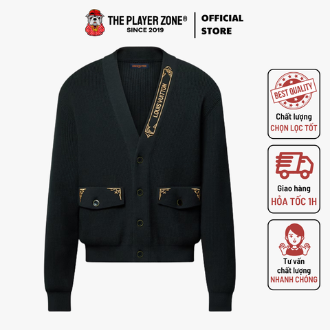 Áo Cardigan LV Louis Vuitton Embroidered Signature - Đen