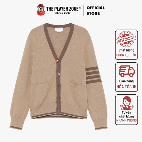 Áo Cardigan Thom Browne 4 Bar Stripe Shetland Wool - brown