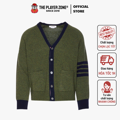 Áo Cardigan Thom Browne 4 Bar Stripe Shetland Wool - Green