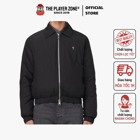 Áo Khoác Ami Paris Black Ami De Coeur Zipped Bomber Jacket - Đen