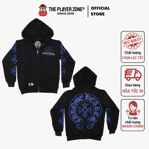 Áo khoác Chrome Hearts Blue Horseshoe Zip Up Hoodie Daer In Black