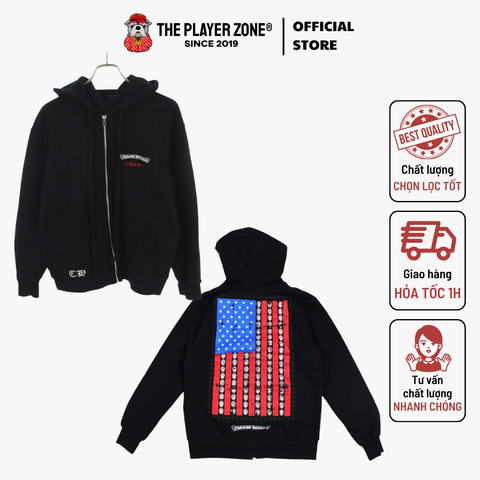 Áo Khoác Hoodie Chrome Hearts American Flag - Đen Fleece