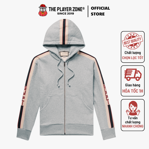 Áo Khoác Hoodie Gucci Zip-up Sweatshirt With Stripe in Grey for Men - Grey