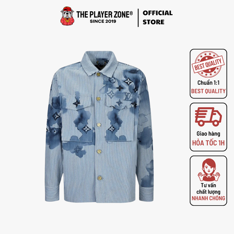 Áo Khoác LV Louis Vuitton Striped Monogram Workwear Denim Shirt