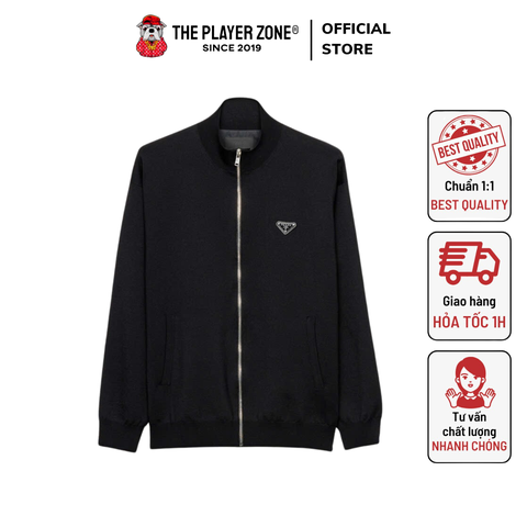 Áo Khoác Prada Không Cổ Superfine Wool - Đen