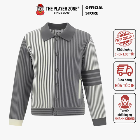 Áo Khoác Thom Browne Striped Panel Cotton Cardigan - Xám