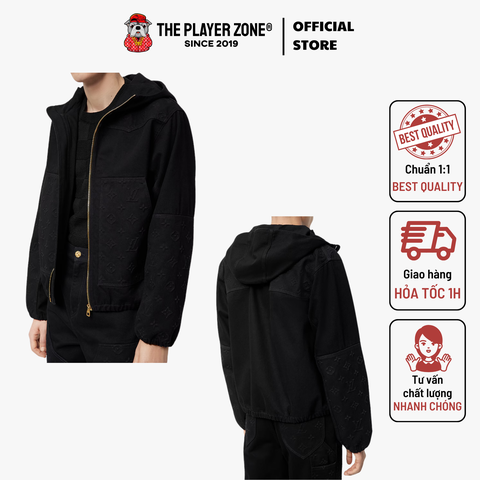Áo Khoác Zip Jeans LV Louis Vuitton Monogram Detail Hooded Denim Jacket
