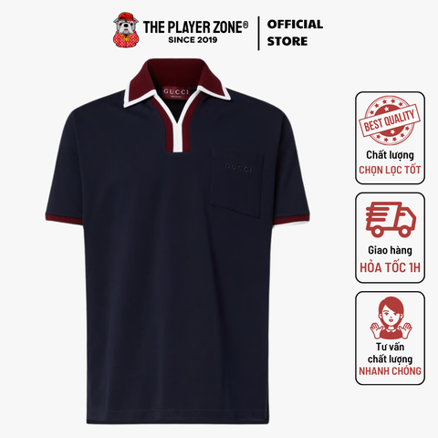 Áo polo Gucci Navy Cotton Piqué Polo with Contrast Trim - Navy