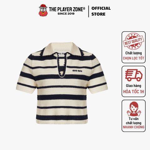 Áo polo Miu Miu Gestricktes Poloshirt Mit Streifen - Trắng