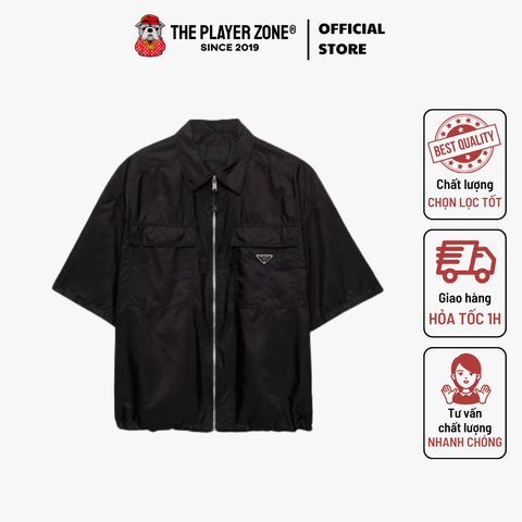 Áo Polo Prada Half Zip Mens Chemise Zippée - Đen