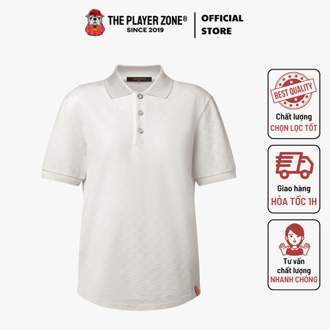 Áo Polo Silk-Cotton Damier Pique - Trắng