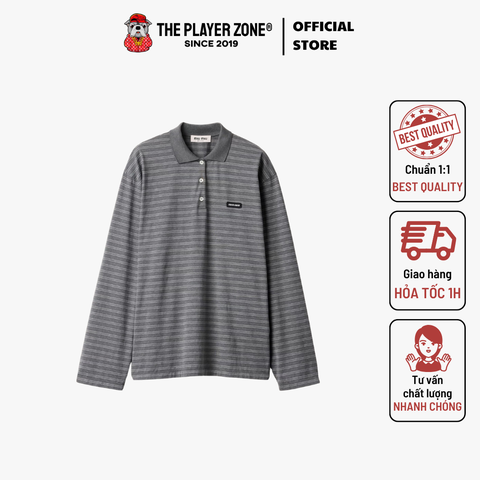 Áo Polo Striped Polo Shirt in Cotton Jersey For Women| Miu Miu - Xám