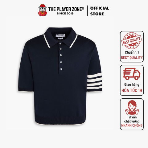Áo Polo Thom Browne Birdseye Jacquard 4-Bar Short Sleeve - Navy