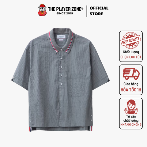 Áo Polo Thom Browne Grey Striped Short-Sleeved Shirt Men - Xám