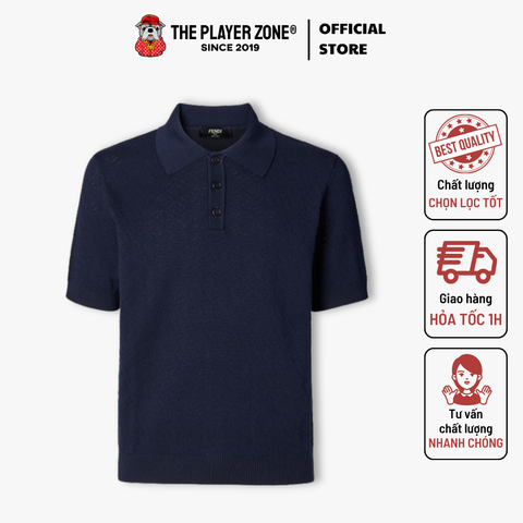 Áo Polo White cotton and viscose tricot polo shirt - Navy