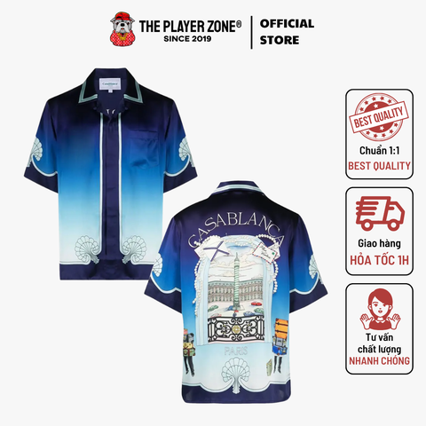 Áo Sơ Mi  Casablanca Cuban Collar Short-Sleeve Shirt 'Archway Place Vendome' - blue