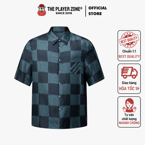 Áo Sơ Mi LV Damier Short-Sleeved Silk Shirt - navy