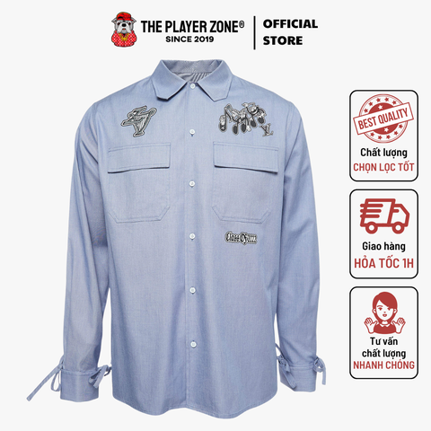 Áo sơ mi LV Louis Vuitton Blue Cotton Music Patched Button Front Shirt  - Xanh