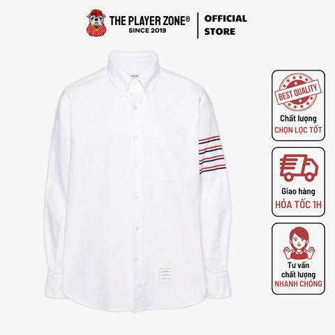 Áo Sơ Mi Thom Browne 4-Bar Long-Sleeve Cotton Shirt - Trắng