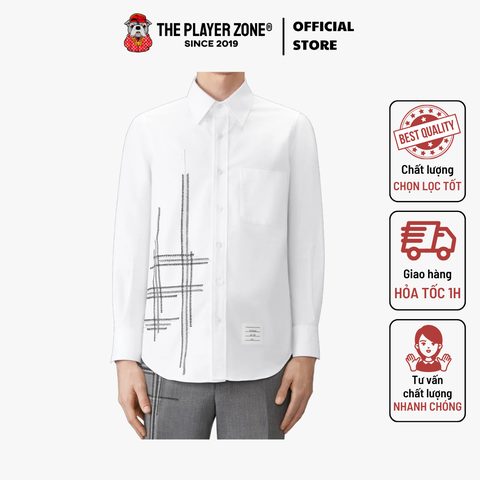 Áo sơ mi Thom Browne Oxford Blanket Stitch Degrade Shirt - Trắng