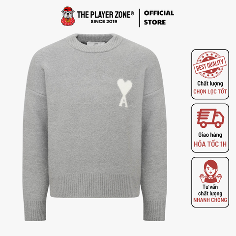 Áo Sweater AMI Paris Ami De Coeur-intarsia Sweater - Xám
