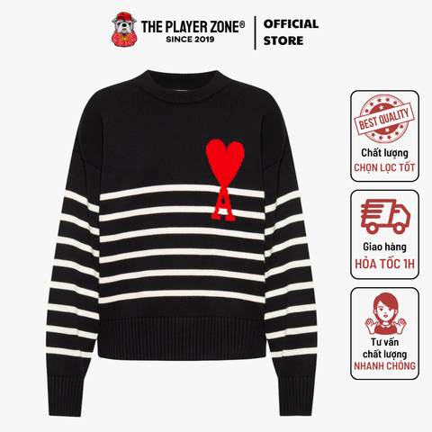 Áo Sweater Ami Paris Ami De Coeur Striped - Đen