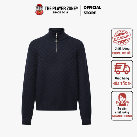 Áo Sweater LV Cashmere-Wool Blend Half-Zip Pullover - navy