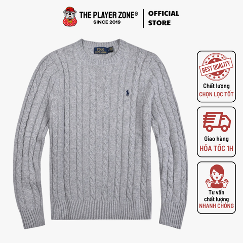 Áo Sweater Polo Ralph Lauren RaCable Knit Wool Cashmere (Logo Navy) - Gray