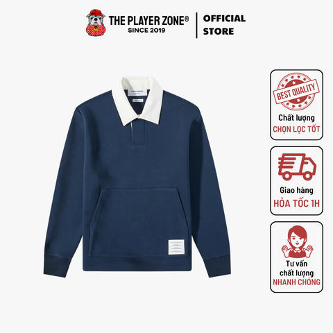 Áo Sweater Thom Browne Double Face Tech Contrast Collar Rugby Polo - navy