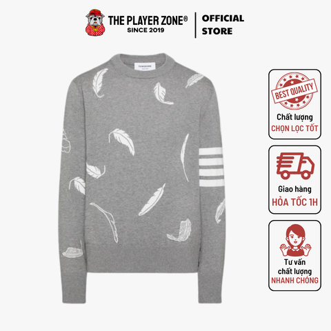 Áo Sweater Thom Browne Feather Intarsia Relaxed Fit Crew Neck Pullover - Xám