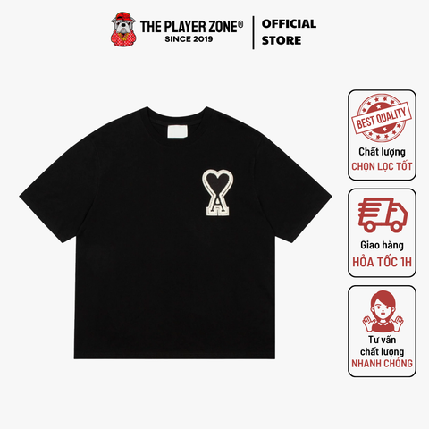 Áo Thun Ami De Cœur Cotton Jersey Big Black Logo With Beige Border - Đen