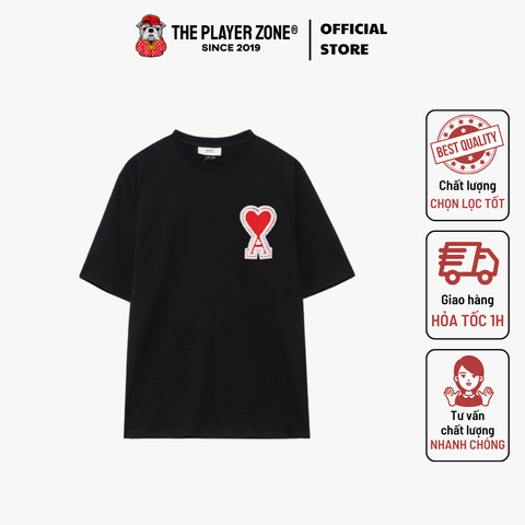 Áo Thun Ami De Cœur Cotton Jersey Big Red Logo With Beige Border - Đen