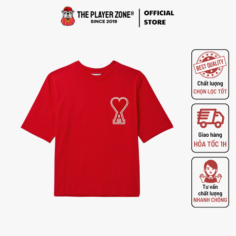 Áo Thun Ami Logo-Appliquéd Cotton-Jersey T-Shirt - Red