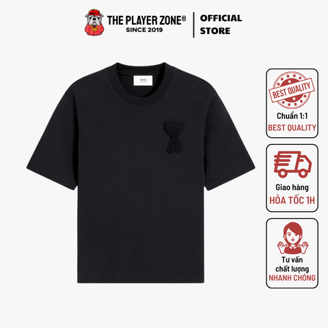 Áo Thun Ami Paris Logo Ami Paris Red Logo-Appliqué Cotton T-Shirt in Blue for Men - Đen