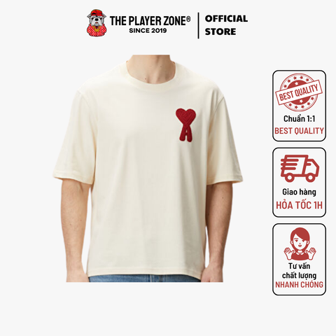 Áo Thun Ami Paris Logo Ami Paris Red Logo-Appliqué Cotton T-Shirt in Blue for Men - Be