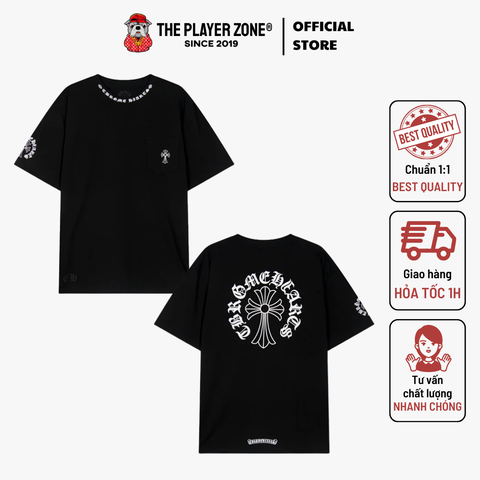Áo Thun Chrome Hearts Collar Neck Cross Pocket - Black