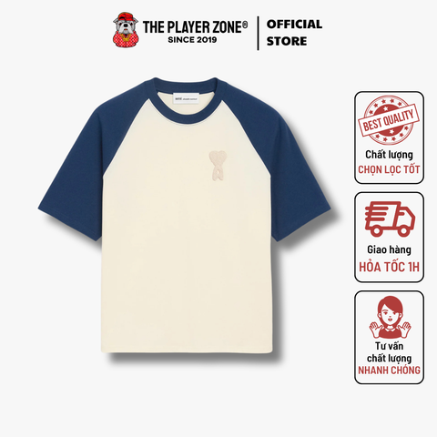 Áo thun Coeur two tone thick cotton jersey short sleeves t-shirt-blue