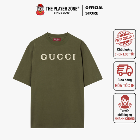Áo Thun Gucci Cotton jersey T-shirt with embroidery in forest - green