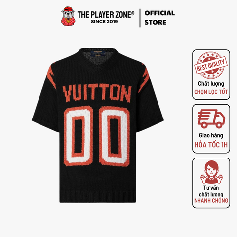 Áo thun len Louis Vuitton Virgil Abloh Knit Chunky Intarsia Football Shirt Black-Red
