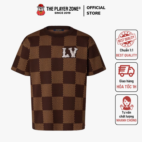 Áo thun Louis Vuitton Damier LV Crystal Patch Brown T Shirt
