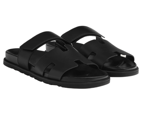 Dép Hermes Sandal Chypre Da Calfskin Trơn Noir - Màu Đen